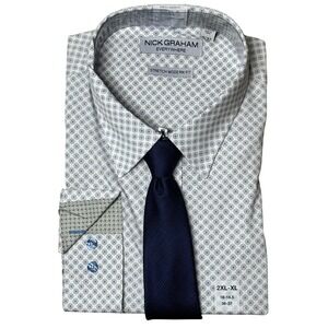 New Nick Graham White Blue Men's Dress Shirt & Tie Set Size 18-18.5 / 36-37
